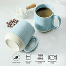 Hasense Ceramic Coffee Mugs, 15 Oz Coffee Cup with Handle Set of 4, Large Coffee Mug for Men, Modern Latte Cup for Cappuccino, Tea, Cocoa, Microwave & Dishwasher Safe, Birthday Gift, Light Blue by CozyNest Decor