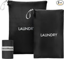 Travel Laundry Bag (2 Pcs - Large + Small) - Foldable Waterproof Washable Wet Dry Bag for Gym, Swimming, Yoga, and Workout Perfect for Dirty Clothes, Bathing Suits, Travel Accessories Black by TinyTreasures Baby Boutique