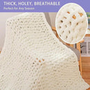 Bigacogo Chunky Knit Throw Blanket for Couch, 60x80 inches, 100% Hand Knitted with Thick Jumbo Chenille Yarn, Cozy Soft Large Rope Knot Cable Crochet Blankets for Sofa Bed Living Room, Ivory by CozyNest Decor