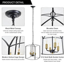 Farmhouse 4 Lights Pendant Light, Industrial Black Lantern Chandelier with E12 Gold Base Metal Cage Rustic Geometric Hanging Light Fixtures for Kitchen Island Foyer Entryway Dining Room by CozyNest Decor