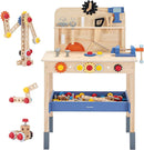 69‑Piece Wooden Kids Tool Bench – Montessori Toddler Workbench with Pretend Power Drill, Clock & Storage Shelf – STEM Construction Play Set for Boys & Girls Ages 3‑5 by TinyTreasures Baby Boutique