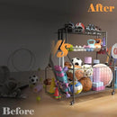 Sports Equipment Organizer, Garage Ball Storage Racks - Outdoor Toy Storage with 2 Side Racks & Removable Baskets, Heavy-Duty Garage Rolling Ball Cart with Wheels, Hooks for Toys, Sports Gear by CozyNest Decor