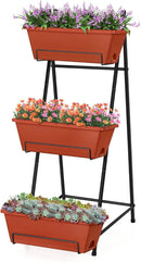 Vertical Raised Garden Bed Outdoor 3 Tiered Garden Planters Standing Elevated Planter Box with Drainage Holes for Plants Herbs Flowers Vegetables Brick Red by GreenHaven Gardens