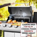 4-Burner Propane Gas BBQ Grill with Side Burner, 53,000 BTU Output with Enameled Cast Iron Grates for Patio Garden Barbecue, Stainless Steel by GreenHaven Gardens