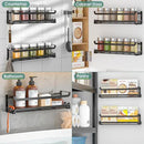 LUCYCAZ 2 Pack Wall Mounted Spice Rack with 16 Hooks, Spice Organizer Shelf for Stove Cabinet Pantry Door,Screw or Adhesive Spice Shelf Hanging Wall Spice Rack in Kitchen and RV (Black, 2 PACK) by CozyNest Decor
