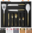 Bellsal Large Premium Bamboo Silverware Organizer - Expandable Utensil Drawer Organizer - 17"x19.6" Utensil Holder and Cutlery Tray with Grooved for Kitchen Flatware and Utensils(7-9 Slot, Black) by CozyNest Decor