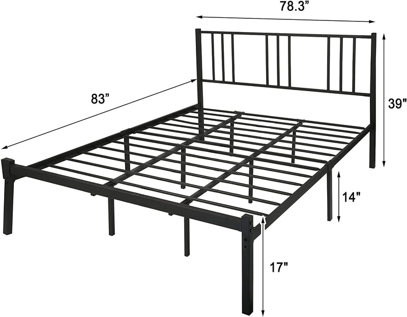 14" Metal Platform Bed Frame and Headboard with Under Bed Storage, Heavy Duty Metal Slat and Anti-Slip Support