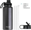 DRINCO Stainless Steel Water Bottle Spout Lid Vacuum Insulated Double Wall Water Bottle Wide Mouth (40oz 32oz 22oz 18oz 14oz) Leak Proof Keep Cold Sport Camping Hiking (32 oz, 32oz Black) by CozyNest Decor