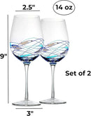Bezrat Wine Glasses Hand Painted - Set of 2 - Women Wine Gift - Wine Lover Glass - Beautiful Glassware Gifts Ideas for Women Inspired by 'Duomo di Milano' Mothers Day - 12 oz (Blue) by CozyNest Decor