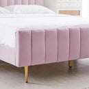 Livinia Twin Size Elton Velvet Platform Bed, Upholstered Bed Frame with Vertical Channel Tufted Headboard Footboard, Strong Wood Slats, No Box Spring Needed, Pink (Twin) by CozyNest Decor
