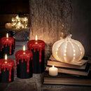Wondise Halloween Flameless Candles with 6H Timer, Battery Operated Dripping Real Wax Black LED Pillar Candles 3D Wick Flickering Spooky Halloween Indoor Decoration (3 Pack, 3 x 4,5,6 Inches) by CozyNest Decor