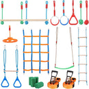 VEVOR Ninja Warrior Obstacle Course for Kids, 2 x 65 ft Weatherproof Slacklines, 500lbs Weight Capacity Monkey Line, Outdoor Playset Equipment, Backyard Toys Training Equipment Set with 12 Obstacles by TinyTreasures Baby Boutique