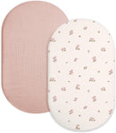 Bassinet Sheet for Baby Boy and Girl 2 Pack, Fitted Sheets for Rectangle, Oval, Hourglass Bassinet Mattress, Muslin Moses Basket Sheets with Neutral Style (Vintage Blossom & Pink) by TinyTreasures Baby Boutique