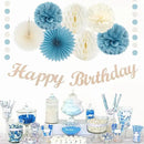 Dusty-Blue White Birthday Party-Decorations Paper-Flowers - 14pcs Happy Banner Boy Lanterns Tissue Pom Poms,Men Streamers Garland Fans Honeycomb,Baby Teen Male Kids Hanging Supplies Decor Hugfond by CozyNest Decor