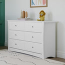 Storkcraft Crescent 6 Drawer Double Dresser (White) – GREENGUARD Gold Certified, Nursery Dresser for Kids Bedroom by TinyTreasures Baby Boutique