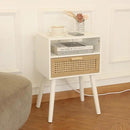 MaxSmeo Nightstand with Charging Station, Bedside Tables with Rattan Drawer, Mid Century Modern Nightstand, End Table for Living Room, Bedroom and Small Spaces, Easy Assembly (White) by CozyNest Decor