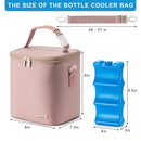 Breast Milk Cooler Bag with Ice Pack Fits 6 Baby Bottles Up to 9 Ounce, Baby Bottle Bag with Shoulder Strap for Nursing Mom Daycare, Pink by TinyTreasures Baby Boutique