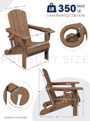 KINGYES Folding Adirondack Chair with Dual Cup Holders - HDPE All-Weather Outdoor Chairs, Brown by GreenHaven Gardens