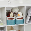 DULLEMELO Small Bathroom Closet Storage Baskets Canvas Fabric Storage Bins for Toilet 2 Pack Collapsible Home Organizer With Handles (White&Teal) by TinyTreasures Baby Boutique
