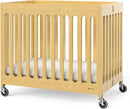 Foundations Boutique Folding Mini Baby Crib - Compact, Portable, Wooden Hotel Crib, Foldable Mini Cribs for Baby & Toddlers - Includes 3" Foam Mattress - Natural by TinyTreasures Baby Boutique