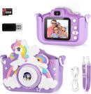 Kids Camera,HD Digital Video Camera with Protective Cover,Childrens Toys for 3 4 5 6 7 8 9 Year Old Boys/Girls,Selfie Camera for Kids,Christmas Birthday Gifts with 32GB SD Card (Unicorn Purple) by TinyTreasures Baby Boutique