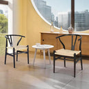 Wishbone Chair Natural Solid Wood Dining Chair/Hans Vegner Y Chair Rattan and Wood Accent Armrest Chairs Set of 2 (Ash Wood - Black + Natural Cord 2 Chairs) by CozyNest Decor