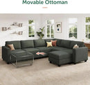 HONBAY Corduroy Sectional Sofa with Storage, U Shape Modular Sectional Sofa with Chaise, Modular Couches for Living Room, Green by CozyNest Decor