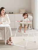 Foldable High Chair, High Chairs for Babies and Toddlers, Dining Chairs and Eating Chair with Adjustable Tray and 5 Point Harness for Infant, Beige by TinyTreasures Baby Boutique