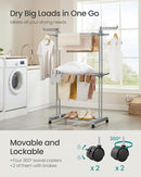 SONGMICS Clothes Drying Rack 3-Tier, Foldable Laundry Drying Rack 58.3-Inch Tall, Stainless Steel, Rolling Clothes Horses, Clothes Airer, Indoor Outdoor Use, Dove Gray ULLR702G01 by TinyTreasures Baby Boutique