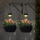 2 Packs Solar Hanging Basket Planters for Plants Outdoor, Self Watering Black Flower Plants Pots with Solar Light Drainer for Balcony Patio Garden Outdoor Decoration by CozyNest Decor