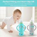 2 Pack Silicone Sleeves for Dr. Brown's Glass Baby Bottles, Anti Breakage Durable Baby Bottle Holder with Easy Grip Handles, Narrow Sleeve with a Cutout, Dishwasher/Freezer/Microwave Safe, 8 oz by TinyTreasures Baby Boutique