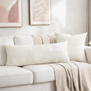 Fancy Homi Set of 2 Cream White Boho Long Lumbar Body Decorative Throw Pillow Cover 14x36 Inch for Bed Couch Bedroom Bench, Soft Patchwork Corduroy Textured Pillow Case, Rustic Farmhouse Room Décor by CozyNest Decor