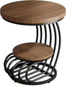 Tribesigns Round End Side Table: 2 Tiers Side Table Set of 2, Vintage End Table for Living Room, Small Bedside Table Accent Table with Arc-Shaped Frame, Light Brown by CozyNest Decor