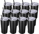 VEGOND 20oz Tumbler Bulk with Lid and Straw 12 Pack, Stainless Steel Vacuum Insulated Tumbler, Double Wall Coffee Cup Travel Mug, Black by TinyTreasures Baby Boutique