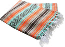 Del Mex Classic Mexican Blanket, Large Authentic Woven Falsa Throw (70"x50"), Artisan Southwest Décor for Beach, Yoga, Outdoors (Mint/Tan/Orange) by CozyNest Decor
