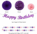 Purple Pink Birthday Party-Decorations Paper-Flowers - 14pcs Happy Banner Lavender Lanterns Tissue Pom Poms,Lilac Streamers Garland Fans Honeycomb,Women Girls Adult Kids Hanging Supplies Decor Hugfond by CozyNest Decor