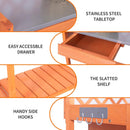 Outdoor Potting Bench & Wooden Gardening Work Station Planting Table with Metal Tabletop, Drawer, Storage, and Hooks by GreenHaven Gardens
