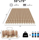 Picnic Blanket Extra Large Waterproof with Strap 59"x79" - Machine Washable Tassels Faux Wool Cashmere for Park, Grass, Camping, Hiking, Concerts (Latte with white shoulder strap, 59"X79") by TinyTreasures Baby Boutique