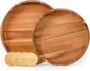 Round Wood Serving Trays Set of 2, Ottoman Tray Rustic Acacia Wooden Trays with Handles, Nesting Circle Tray with 4 Coasters for Coffee Table Living Room Bathroom Bedroom Party by CozyNest Decor