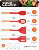 Silicone Cooking Utensils Set, Perfectly Angled for Frying, Mixing,Serving,Draining,Turning and Stirring, BPA-Free Matte Silicone, Wood Handles, Safe for Nonstick Cooking Surfaces,4 Pack (Red) by CozyNest Decor