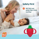 RaZbaby Fruitique Fruit Feeder One-Piece Baby – Larger Opening for Refilling & Fits More Fresh/Frozen Fruit for Teething Relief, Easy to Hold, Safer Design, BPA-Free, Dishwasher Safe - Strawberry by TinyTreasures Baby Boutique