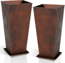 Worth Garden 12" Dia x 28" H Large Metal Planter Set of 2, Matte Bronze Retro Finish Tall Square Tapered Steel Plant Pots, Decor Flower Pots Indoor & Outdoor, Drainage Hole & Dual-Purpose Plant Saucer by CozyNest Decor