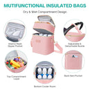 PIIOSER Breastmilk Cooler Bag with Ice Pack Fits 6 Baby Bottles Up to 9 Ounce, Insulated Baby Bottle Tote Bags, Double Layer Waterproof Leak-Proof with Shoulder Strap for Nursing & Working Mom (Pink) by TinyTreasures Baby Boutique