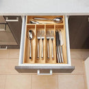 Umilife Kitchen Drawer Organizer, 10 Inch Silverware Utensil Tray Holder, Extra Deep, with Non-Slip Feet & Grooved Drawer Divider, 5 Slots Total Bamboo Wood Caddy for Flatware Cutlery Knives by CozyNest Decor