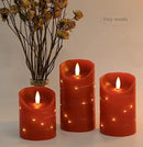 danip red LED flameless Candle with Embedded Star String, 3-Piece Set of LED Candles, with 11 Button Remote Control, 24-Hour Timer Function, Dancing Flames, Real Wax, Battery Powered. (Red) by CozyNest Decor
