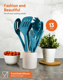 Kitchen Utensils Set, 13PCS Silicone Cooking Utensils, Heat Resistant Kitchen Utensil Spatula Set for Nonstick Cookware, Wooden Handles Kitchen Gadgets Tools Set (BLUE) by CozyNest Decor