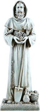 Garden Statue - Stone-Resin Saint Fiacre Indoor/Outdoor Catholic Sculpture, 12" Tall by GreenHaven Gardens