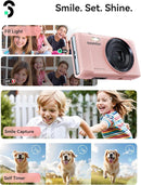SOOMFON Digital Camera - Max 72MP Point and Shoot Kids Cameras with 16X Zoom, 32G TF Card, 2 Batteries and Card Reader, Compact Pink Digital Camera for Kids Teens Beginners by TinyTreasures Baby Boutique