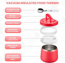 Soup Thermo for Hot Food Kids 14oz Lunch Containers with Buckle Lid Wide Mouth Hot Food Jar Vacuum Insulated Stainless Steel Bento Box Leakproof with Spoon (Red) by TinyTreasures Baby Boutique