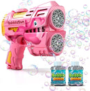 Rechargeable Pink Dolphin Bubble Guns for Kids, LED Light Up Bubble Machine Blower with 2 Bottles Bubble Refill Solution for Kids, Bubble Makers Blaster for Toddlers, Summer Wedding Toys Gift by TinyTreasures Baby Boutique